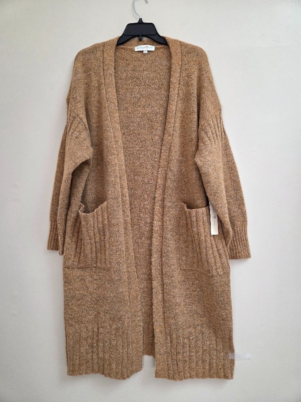 Penelope Rose Knit Duster Cardigan Size S+ Oversized Brown Open Front Pockets